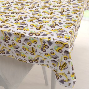 Biante Detský bavlnený obdĺžnikový obrus Sandra SA-291 Žlté stavebné autá na bielom 140x200 cm