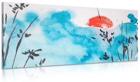 Obraz japonská modrá obloha a červené slnko