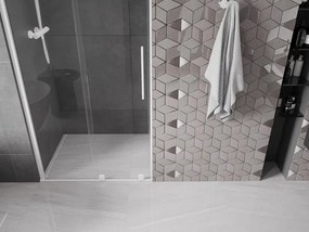 Mexen Velar, posuvné dvere do otvoru 90x200 cm, 8mm číre sklo, biely profil, 871-090-000-01-20