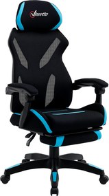Herná stolička Vinsetto s bedrovou podporou, ergonomická kancelárska stolička s nastaviteľnou výškou v čiernej a modrej látke, 65x65x119-129cm | Aosom
