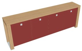 Nízka skriňa Verno+ 260 x 46 x 90 cm, sklenené dvere, dub svetlý / červená