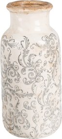 Béžová keramická dekoračná váza so šedými ornamentami Gassia L - Ø 15*32 cm