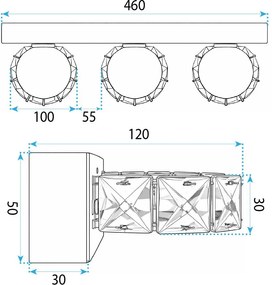 Toolight APP1938-3W, nástenné LED svietidlo, 460 mm, chrómová, OSW-66072