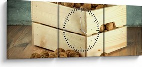 Obraz - Jesenné zátišie s orechmi (s hodinami) (90x30 cm)