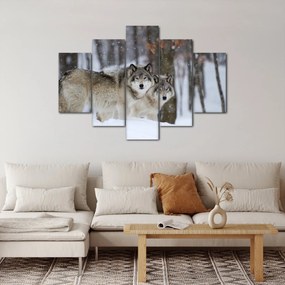 Obraz - Vlci v zime (150x105 cm)