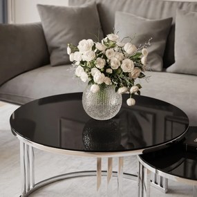 OKRÚHLY KONFERENČNÝ STOLÍK 2v1 LEONARDO 2 CHRÓM + ČIERNE SKLO