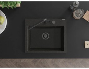 Mexen Oscar, 1-komorový granitový drez 580x490x205 mm, čierna-zlatá metalíza, 6519581000-75-B