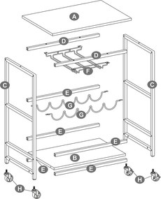 Servírovací vozík s držiakmi na poháre a fľaše, rustikálny hnedý
