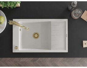 Mexen Elias, 1-komorový granitový drez 795x480x200 mm a drezová batéria Elia, biela, 6511-20-670101-50