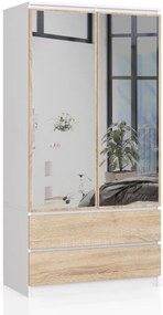 Skriňa S 90 cm 2D 2SZ 2 zrkadlá CLP biela / sonoma