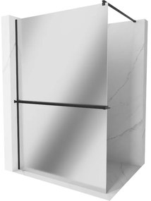 Mexen Kioto+, sprchová zástena s poličkou a držiakom na uteráky 70 x 200 cm, 8mm sklo vzor zrkadlo, čierny profil, 800-080-121-70-50