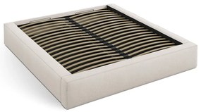 Krémovobiela čalúnená dvojlôžková posteľ s úložným priestorom s roštom 200x200 cm Simon Darren – Micadoni