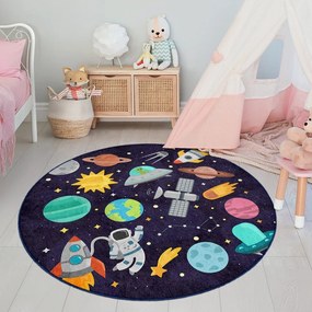 Tmavomodrý prateľný detský hrací koberec ø120 cm Into The Space – Mila Home