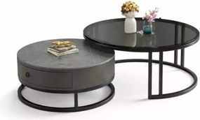 LuxuryForm DESIGN Konferenčný stolík AMARO 80 / 60 cm – sivý mramor / sklo (set 2 ks)