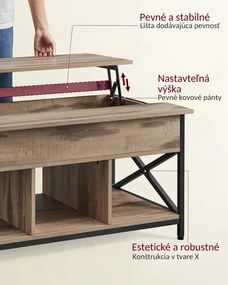 Vasagle Výškovo nastaviteľný konferenčný stolík LUBOR, 60x100x(48-62)cm, camel hnedá/čierna