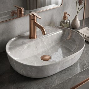 Rea Aura 51, oválne umývadlo na dosku, 505x385x135mm, imitácia kameňa, REA-U3227