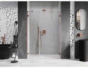 Mexen Lunar-B, pravé otočné sprchové dvere 110 cm, 8mm číre sklo, ružové zlato profil, 832S-110-050-60-00-P