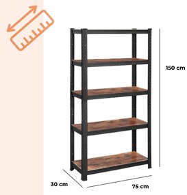 Jurhan Policový regál DUSTY,5 políc, max 650kg, čierna/hnedá