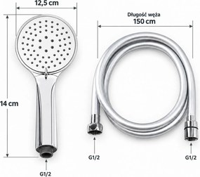 Erga Wemi, 3-funkčná ručná sprcha s hadicou 150 cm, 12,5 × 14 cm, chrómová, ERG-YKA-BP.WEMI-CHR