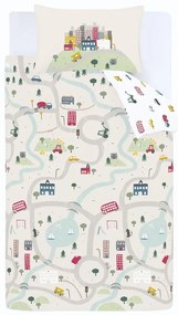 Bielo-béžové bavlnené detské obliečky do postieľky 120x150 cm Transport – Bianca