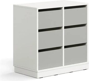 Úložná skrinka CASPER, 6 zásuviek, so soklom, biela/šedá