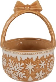Hnedá keramická miska košík s vločkami Gingerbread - Ø15*21 cm