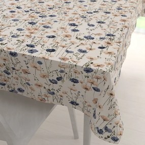 Biante Bavlnený obdĺžnikový obrus Sandra SA-630 Modro-hnedé vlčie maky na svetlo vanilkovom 120x200 cm