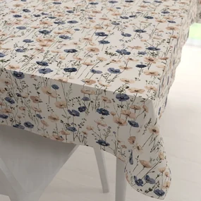 Biante Bavlnený obdĺžnikový obrus Sandra SA-630 Modro-hnedé vlčie maky na svetlo vanilkovom 50x100 cm