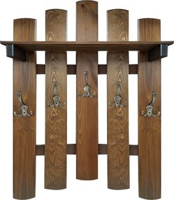 Vešiak s policou 5 kovové rúčky hnedá