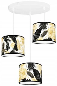 Závesné svietidlo Gold Flowers, 3x biele textilné tienidlo s kvetinovým vzorom, (výber z 2 farieb konštrukcie), o