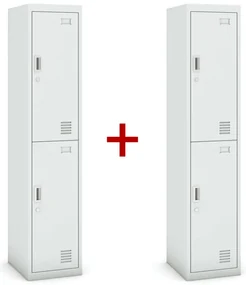 Šatníková skrinka dvojdverová 1+1 ZADARMO, demont, cylindrický zámok, sivá/sivá