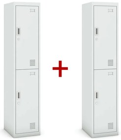 Šatníková skrinka dvojdverová 1+1 ZADARMO, demont, cylindrický zámok, sivá/sivá