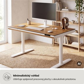 Elektrický písací stôl sit-stand so zásuvkou a bezdrôtovou nabíjačkou Qi biely/zlatý dub, 1200 mm: ELLIS