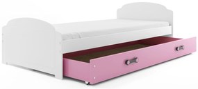 Interbeds Jednolôžková posteľ Lili2 biela pre teenagerov 200x90 s matracom a šuplíkom - ružová