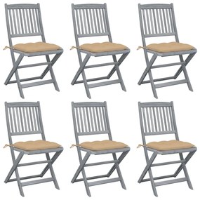 Skladacie záhradné stoličky s podložkami 6 ks akáciový masív