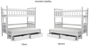 Detská poschodová posteľ z masívu borovice s rozšíreným spodným lôžkom LUKÁŠ so šuplíkmi - 200x90/140 cm - BIELA