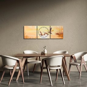 Obraz - Žeriavy pri západe slnka (s hodinami) (90x30 cm)