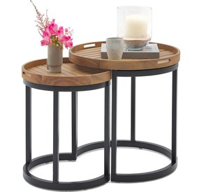 2 záhradné odkladacie stolíky s odnímateľnými podnosmi, Ø cca 40 cm a 50 cm