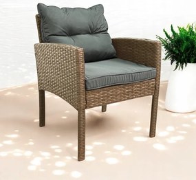 Záhradné kreslo z technoratanu SFS078-SC - prírodné hnedé + sivé vankúše