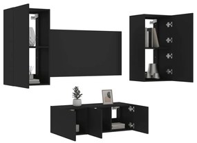 4-dielne TV nástenné skrinky s LED čierne kompozitné drevo 3216819