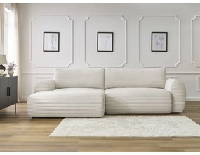 Krémová menčestrová rozkladacia rohová pohovka (ľavý roh) Lucien – Bobochic Paris