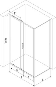 Mexen Exo Sprchová kabína posuvná 100 x 80 cm, transparentná, čierna - 8151-100-080-70-00