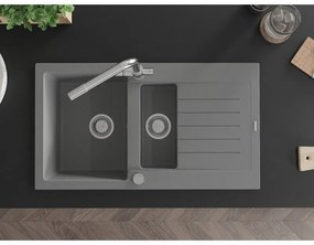 Mexen Matias, granitový drez 900x505x200 mm, 1,5-komorový a chrómová batéria Duero, šedá, 6502-71-671600-00