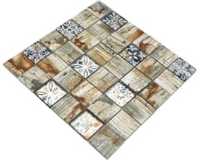 Sklenená mozaika XCM Wood 700 štvorcová Crystal mix lightbeige/beige 29,8x29,8 cm