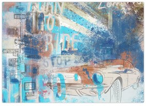 Sklenený obraz - Zrodený na jazdu, modré tóny (70x50 cm)