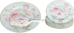 HOME ELEMENTS Tortová súprava: tortový tanier, 6 x tanier, tortová lyžica, Ruža