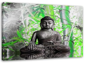 Obraz na plátně Buddha se zelenými listy - 100x70 cm