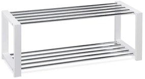 Botník, 2 kovové chromované police, masiv kaučukovník, bílý matný lak