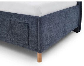 Tmavomodrá čalúnená rohová detská posteľ s úložným priestorom s roštom 140x200 cm Fun – Meise Möbel