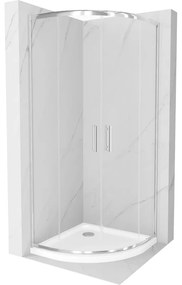 Mexen Rio, štvrťkruhový sprchovací kút s posuvnými dverami 80 x 80 cm, 6mm číre sklo, chrómový profil + biela sprchová vanička, 863-080-080-01-00-4110